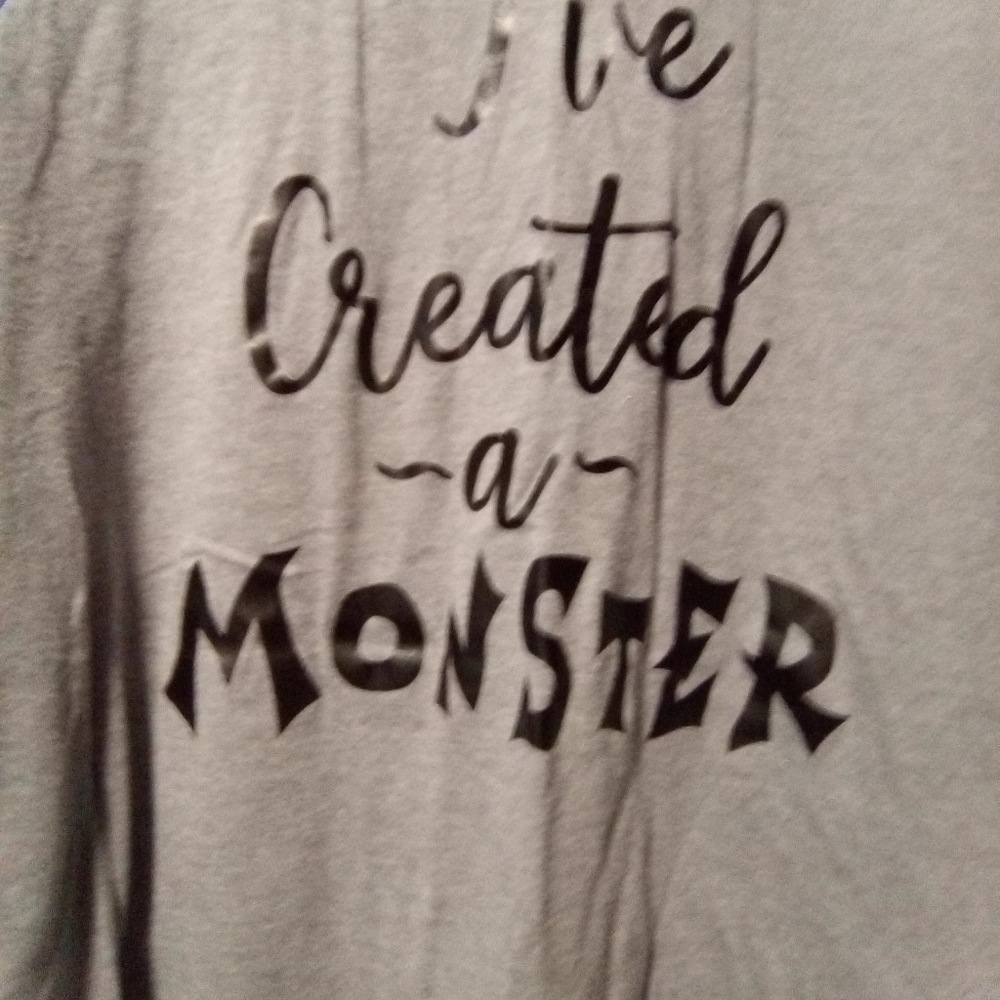 BASEBALL shirt. Blue and gray. Size large. "I've created a monster on front" - Picture 2 of 3